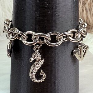 Silvertone Charm Bracelet with Star Shell seahorse and Anchor